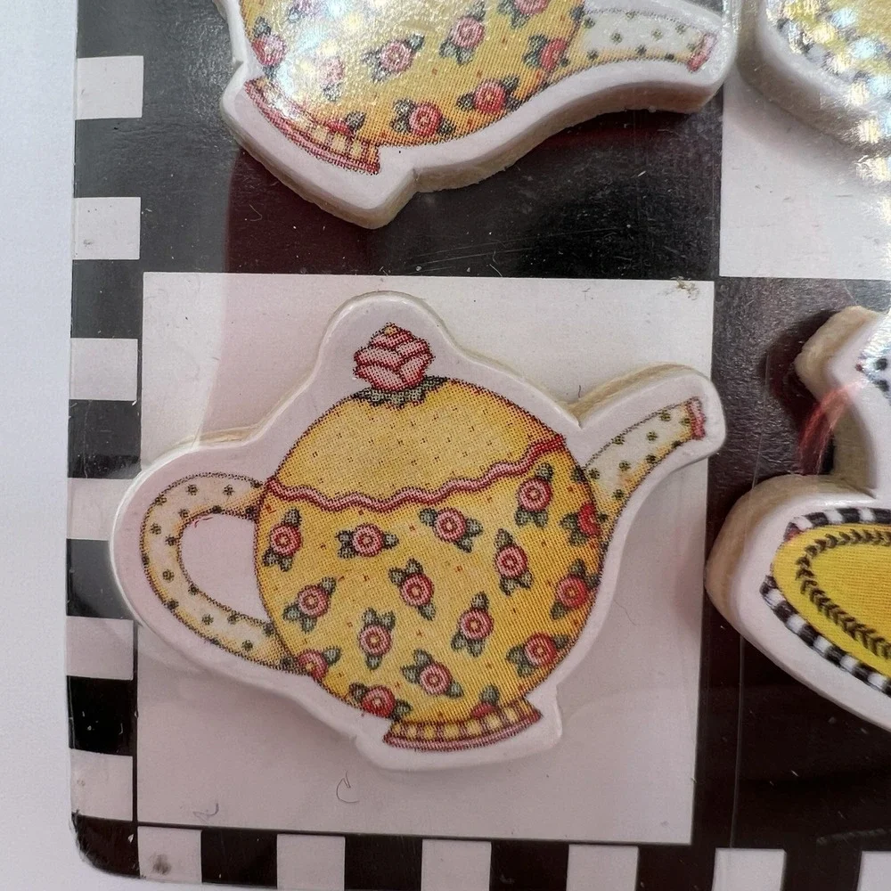 Vintage Mary Engelbreit Decorative Thumbtacks Teatime Tea Kettles Teapots Queen